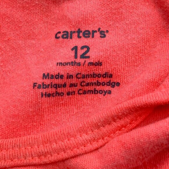 Carter's Baby Girls Bodysuit 12M Bright Orange Coral Cutest Little Sister Tee - Picture 5 of 7
